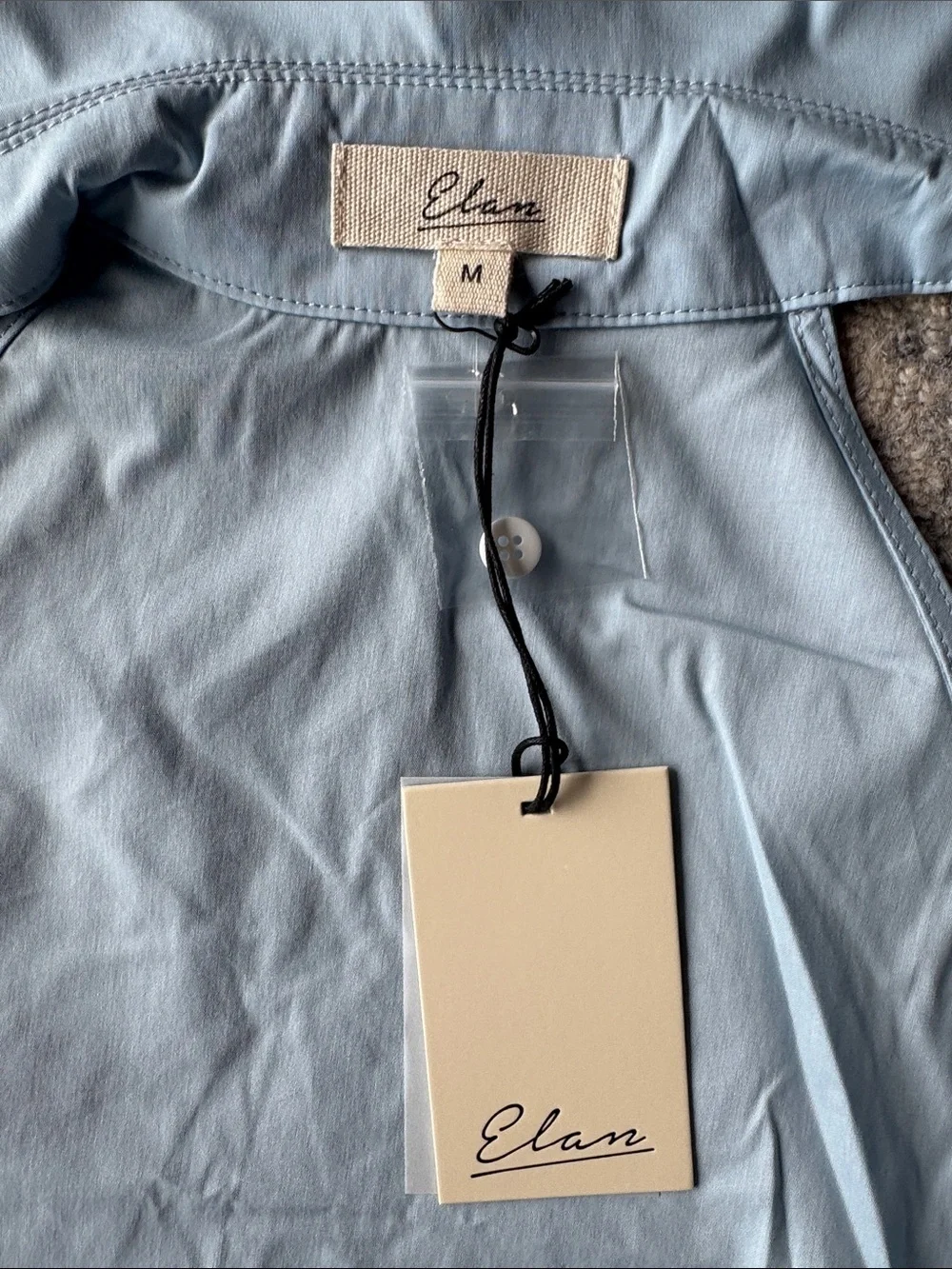 Elan Blue Collared Button Down Halter Blouse Side Ruching Cotton Medium stretch